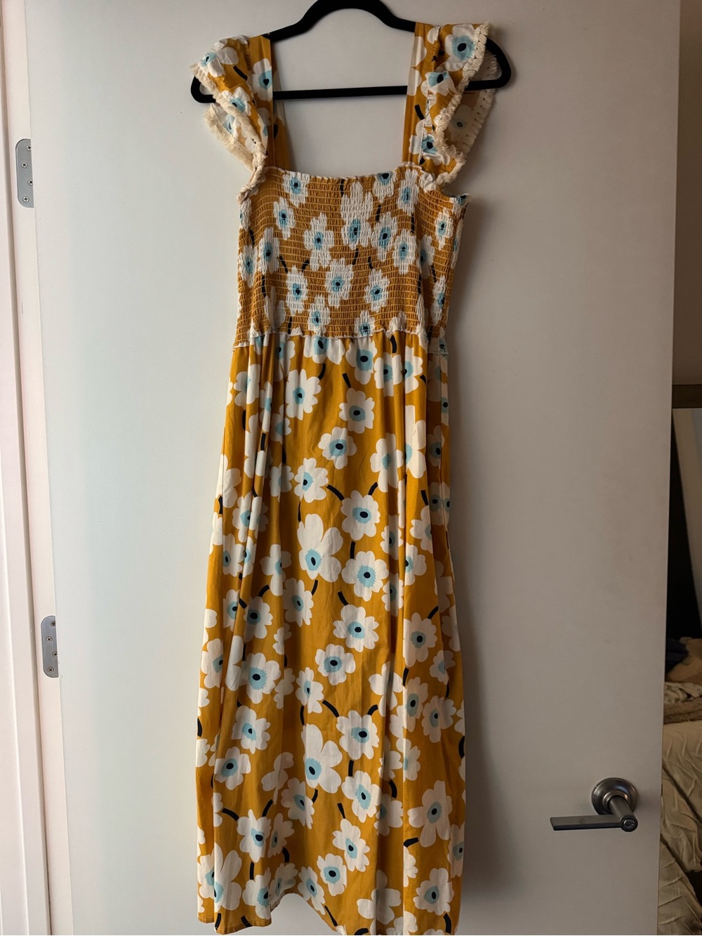 Alice and Wonder Mustard Yellow Floral Sundress with Ruffle Straps